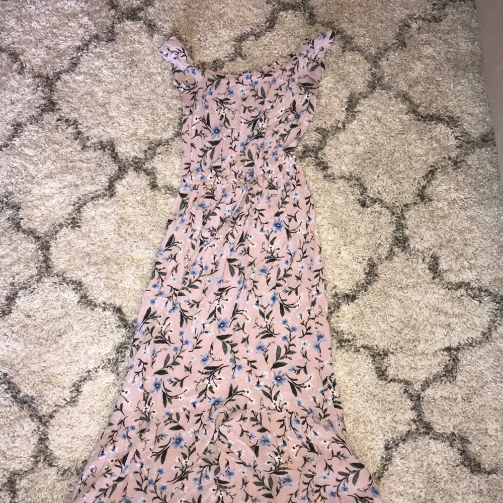 Off the shoulder dress.